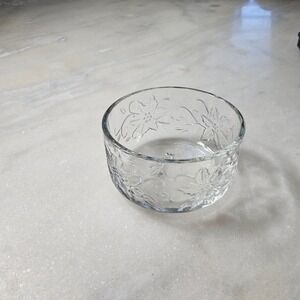 Princess House Clear Glass Bowl, Floral Embossed Design Candle Holder Candy Dish
